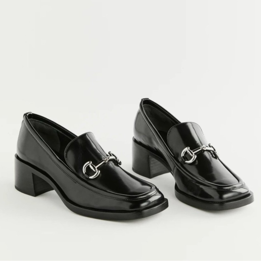 Reformation block heel leather loafers in black 7.5